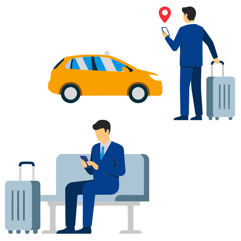空港で出張する人々のイラスト